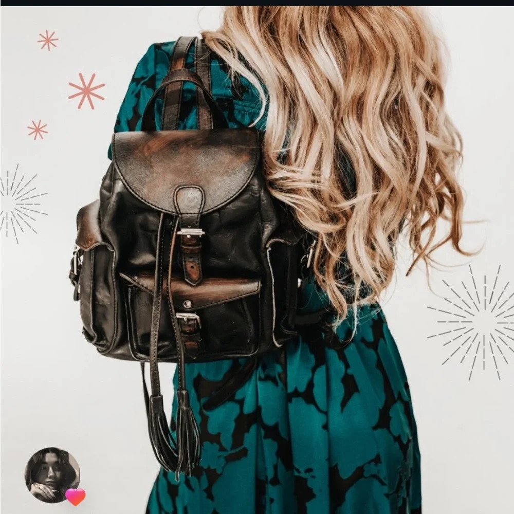 Freebird by Steven Black Leather Fringe Backpack - Picture 3 of 10